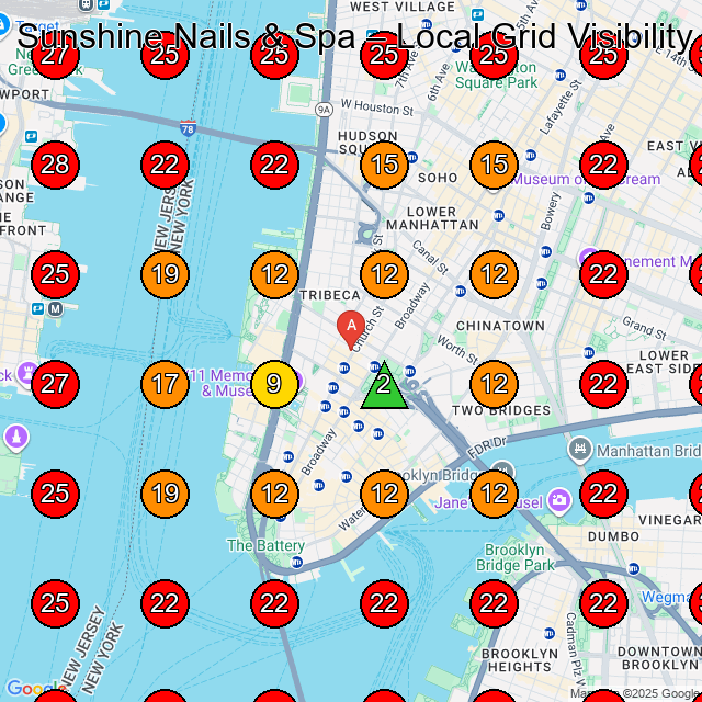 Sunshine Nails & Spa GeoGrid visibility map for Nail Salon in New York